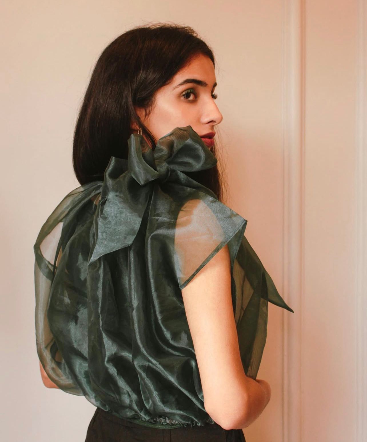 Emerald green organza top