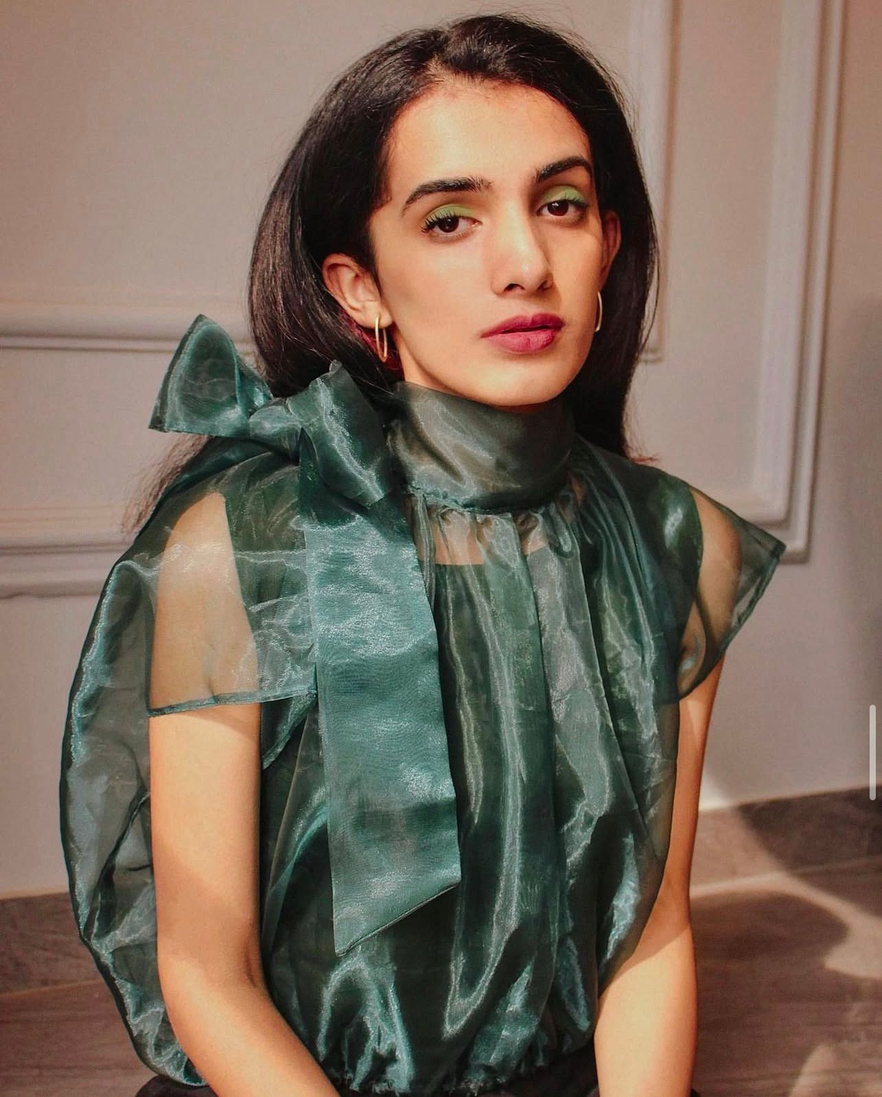 Emerald green organza top