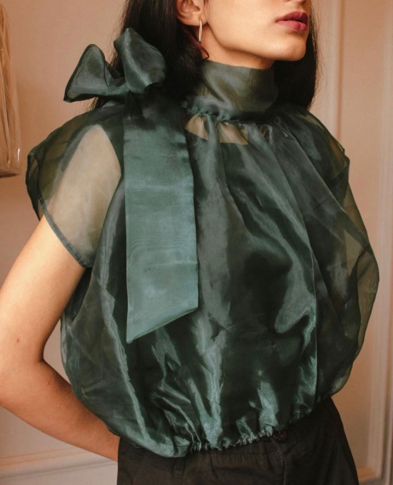 Emerald green organza top